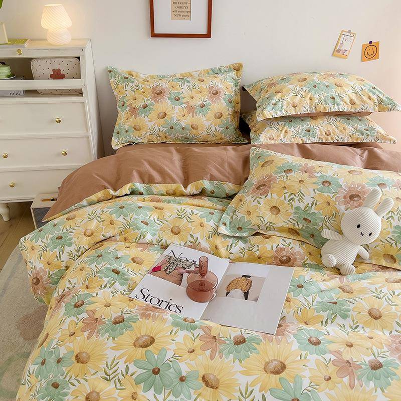 复古花卡通小清新三件套单人床品纯棉床单被套小碎花田园风全棉四