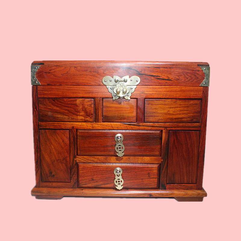 老挝大红酸枝素面首饰盒 家居收纳珠宝盒古典装饰摆件卯榫工艺