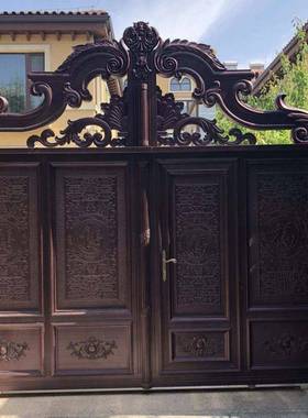 欧式铝艺大门厂区防盗铝艺双开门农村别墅庭院户外铝艺手动大门