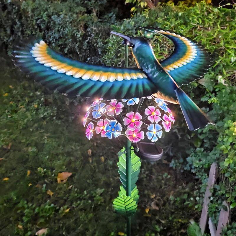 户外景观花园灯饰铁艺摆件风动小鸟旋转铁艺动物花朵落地组合插件