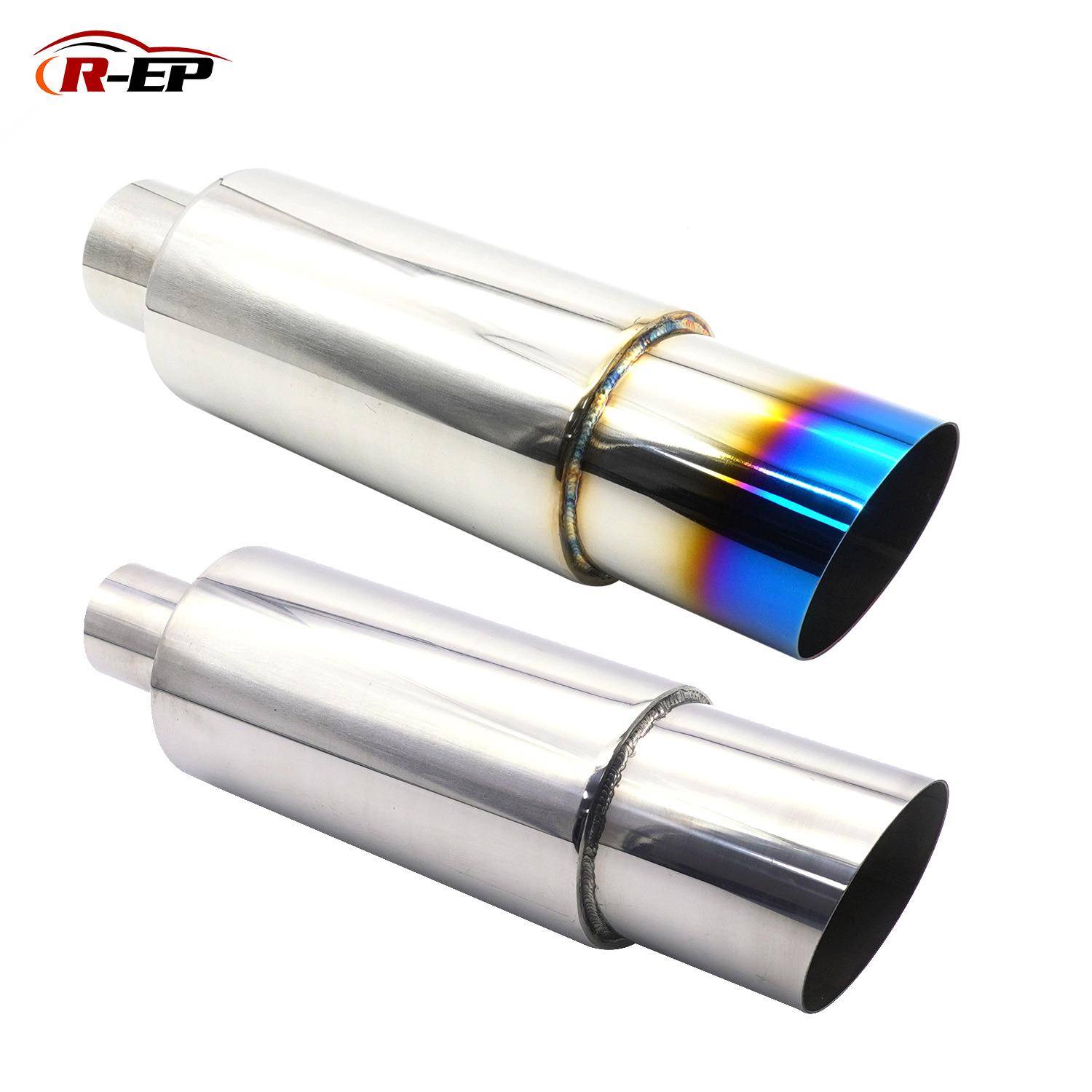 汽车改装排气管不锈钢尾鼓圆鼓响鼓直排通用含尾喉镀蓝烤蓝银色