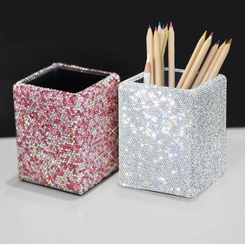 办公室笔筒高颜值镶钻大容量化妆刷收纳盒桌面化妆工具收纳筒