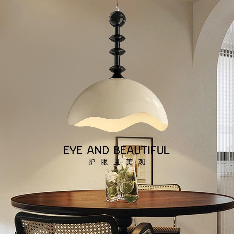 奶油风中古护眼餐厅吊灯设计师创意饭厅蛋壳灯复古简约吧台餐桌灯