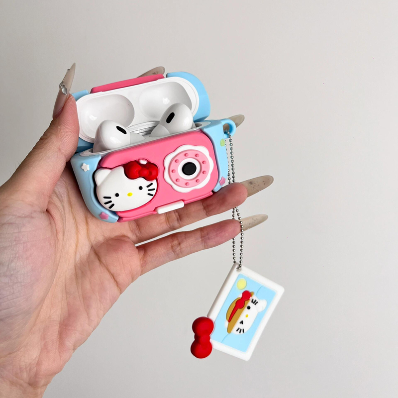 日韩创意卡通kitty照相机苹果蓝牙耳机壳适用AirpodsPro少女心可爱Airpods一代不撞款防摔二代全包硅胶软壳