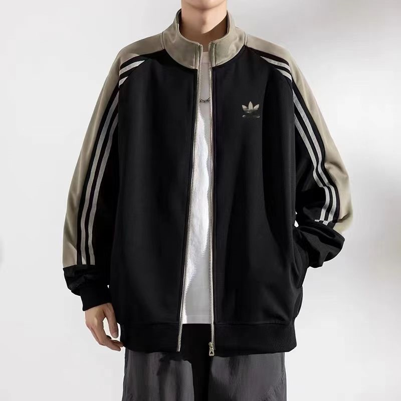 情侣款复古风运动服立领空气层夹克男女同款休闲宽松透气外套