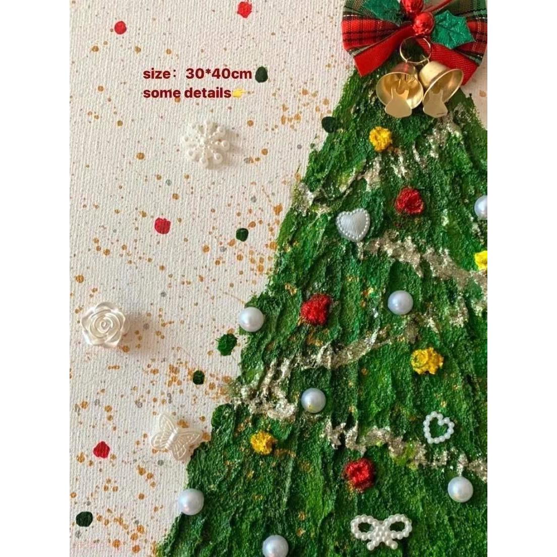 圣诞节肌理画diy材料包石英砂丙烯立体数字油画圣诞树手工装饰画图片
