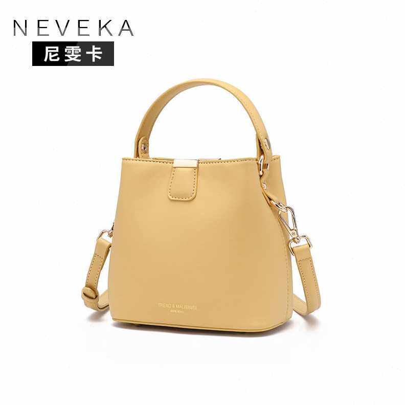 包包新款2022网红斜挎包大容量水桶包简约黄色单肩包手提时尚百搭