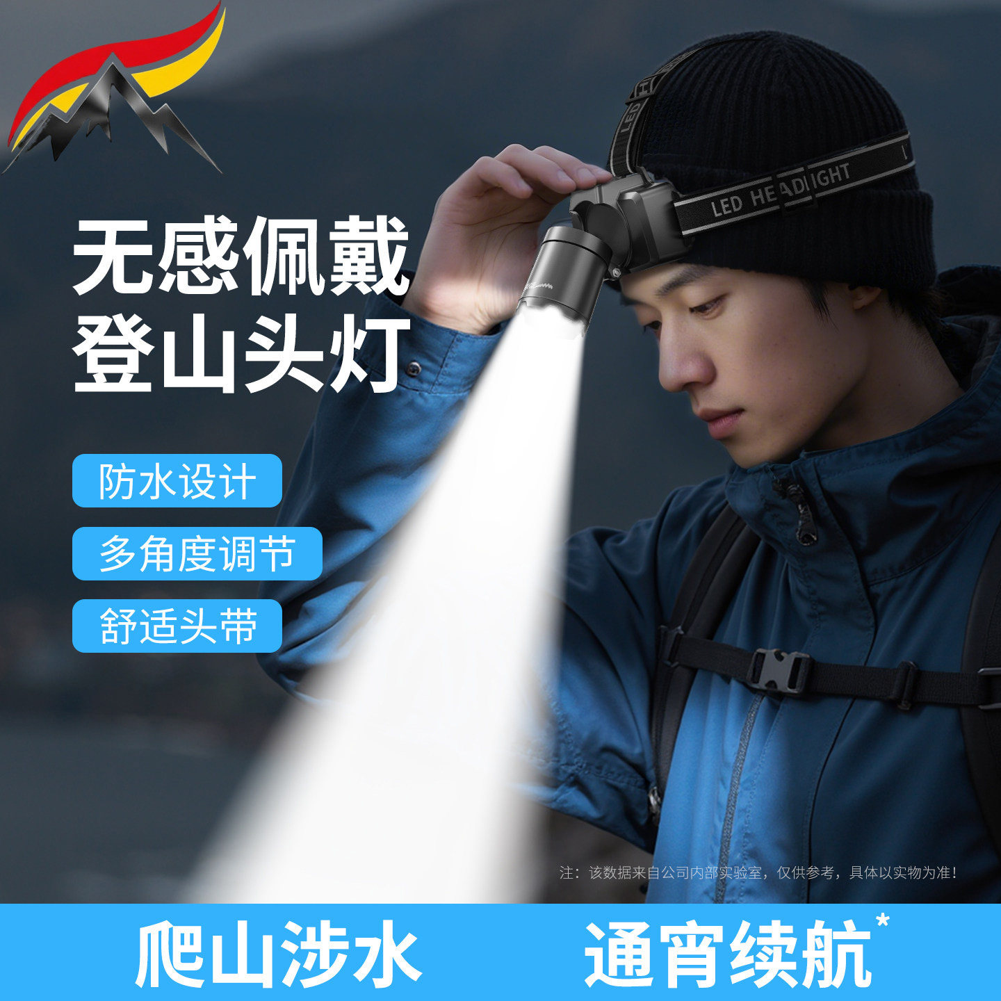 德国新款野外强光超亮手电筒超长续航头戴式照明灯户外登山手电筒
