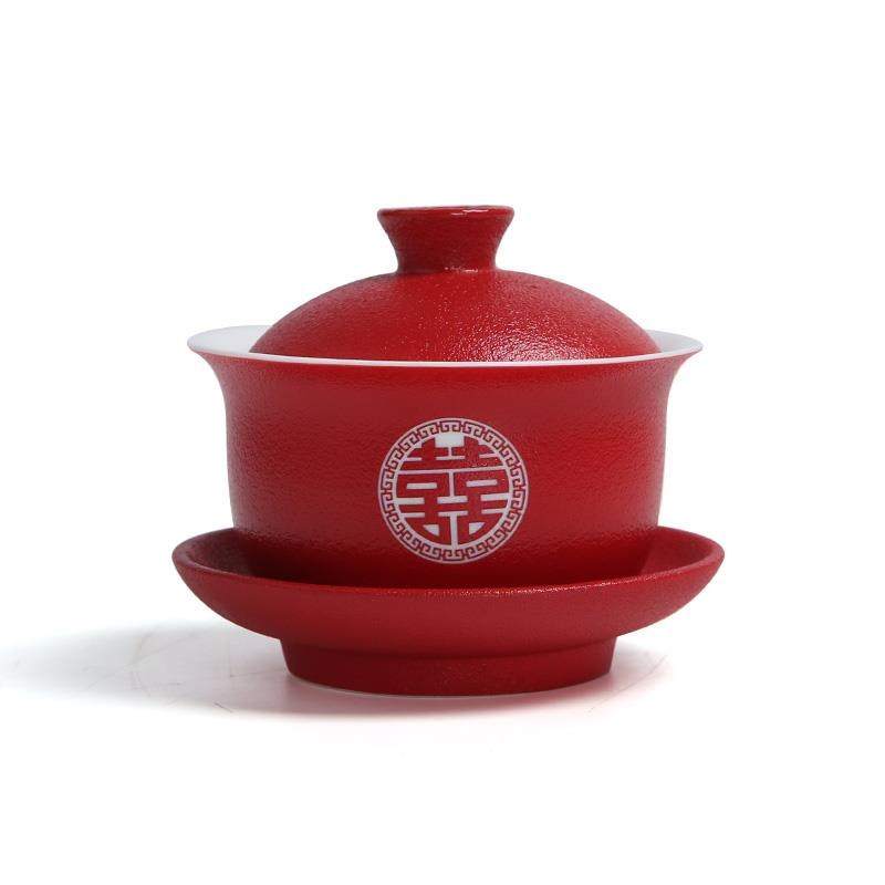 极速结婚敬茶b杯一对新人陶改茶杯新婚喜庆用品茶具套组口瓷盖碗