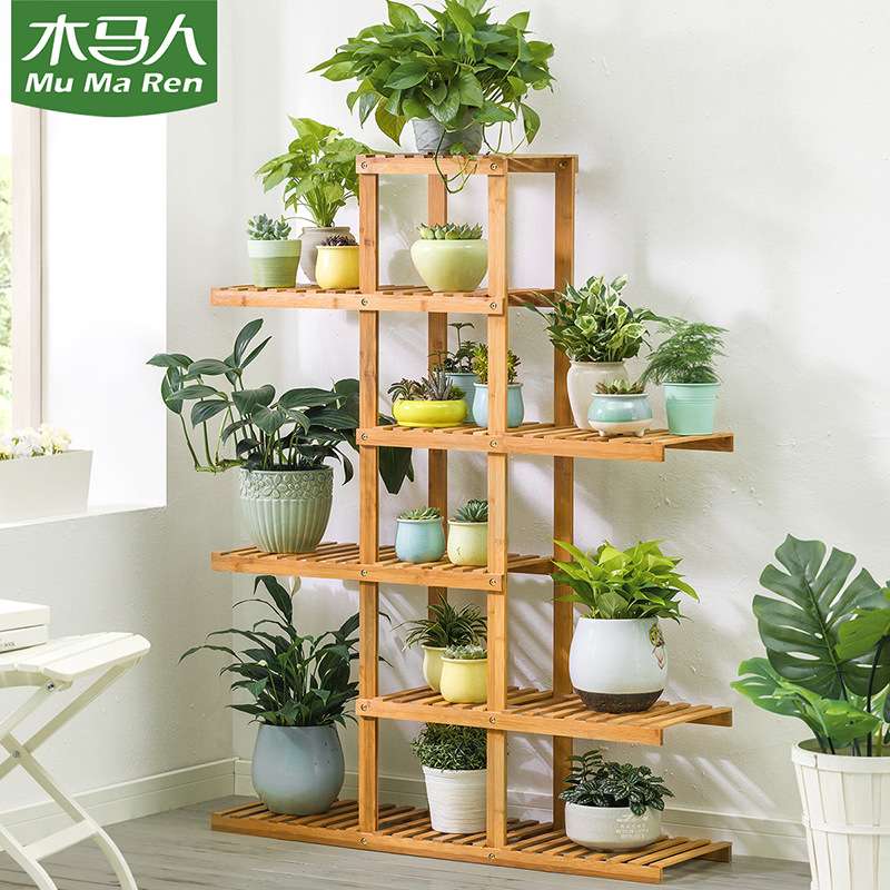 阳台花架子花盆植物架阳台可移动客厅大厅用室内木制落地折叠花架