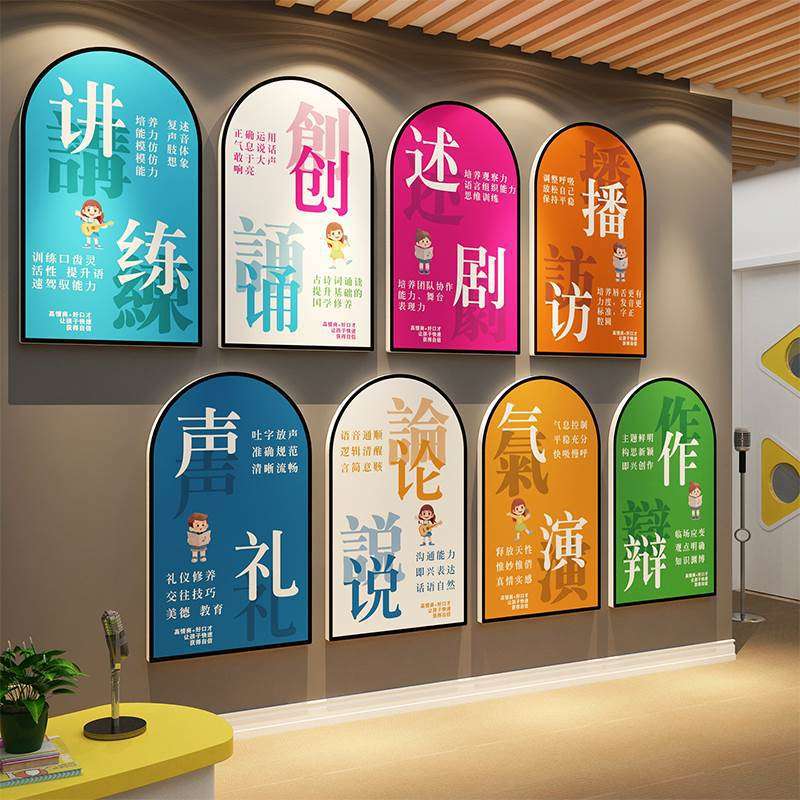 口才教室布置墙面装饰培训机构文化班小舞台主持人播音背景贴纸画