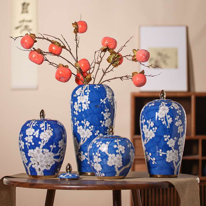 青花瓷花瓶轻奢高档景德镇陶瓷储物罐瓷器办公室中式客厅装饰摆件