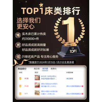 #实木床1.5米双人床简约现代排骨床架1米2单人床床出租房用家用床
