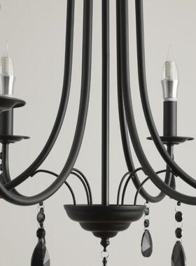 法式水晶吊灯美式复古风黑色水晶客厅大气蜡烛公主房卧室房间灯具