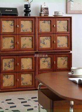 法式中古风黑色复古香云纱实木斗柜客厅餐边柜卧室储物收纳卡门柜