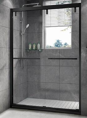黑色一字型淋浴房钢化玻璃浴房浴室隔断移门屏风简易洗澡房亚马逊