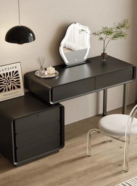 黑色烤漆梳妆台斗柜一体现代简约带指纹锁网红卧室伸缩转角化妆桌