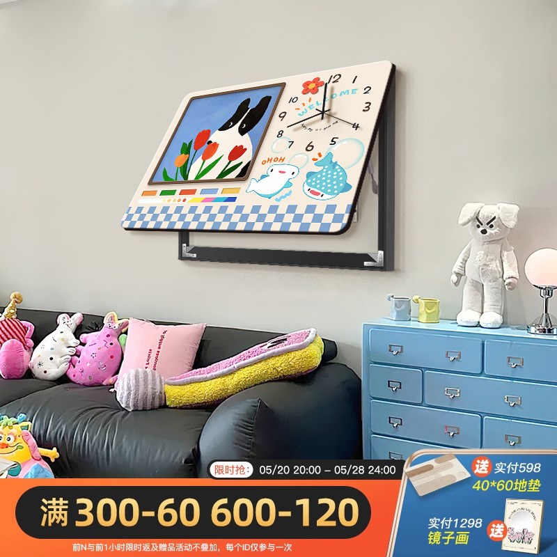 电表箱装饰画钟表多巴胺创意动物遮挡配电箱挂画弱电箱盒壁画图片