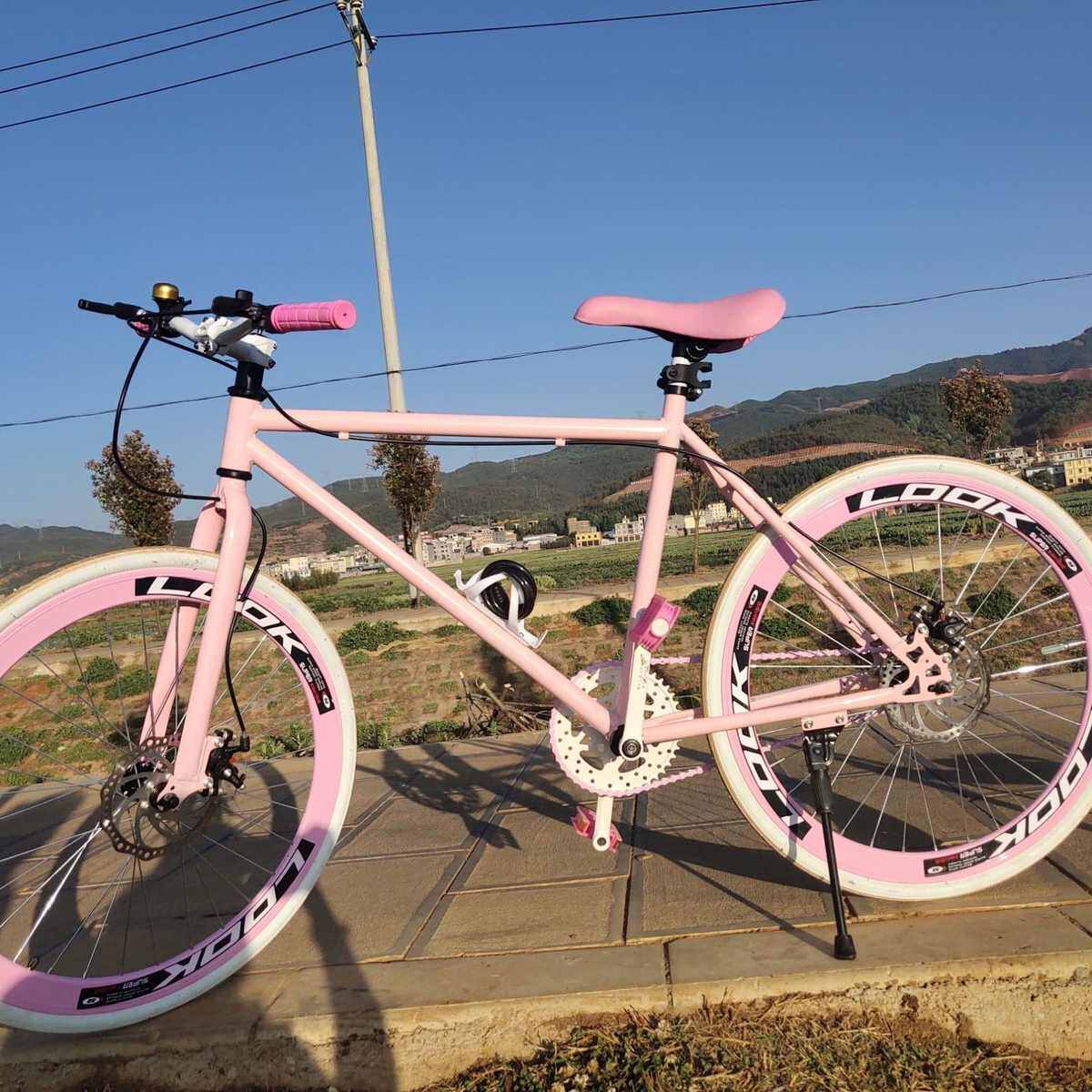 山地自行车款实心胎24速变速死飞碟刹减震一体轮男公路车赛车