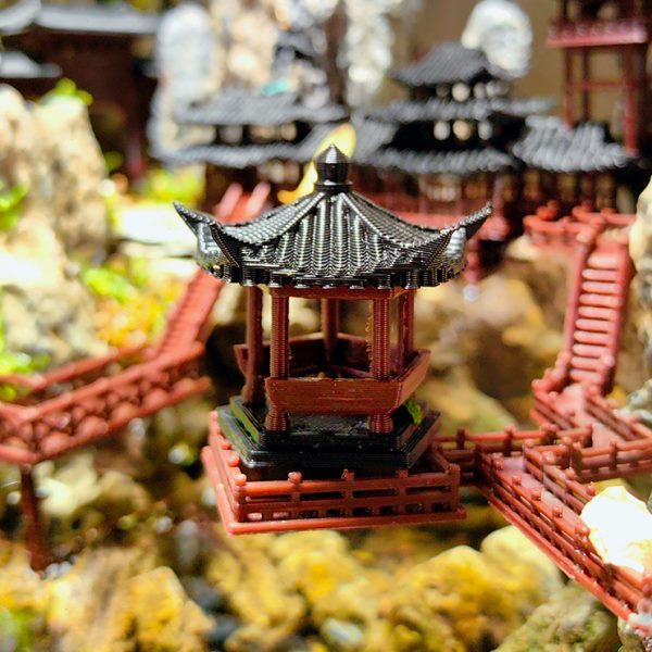 五角小凉亭造景小摆件假山奇石水陆缸鱼缸庭院盆景中式古建筑模型