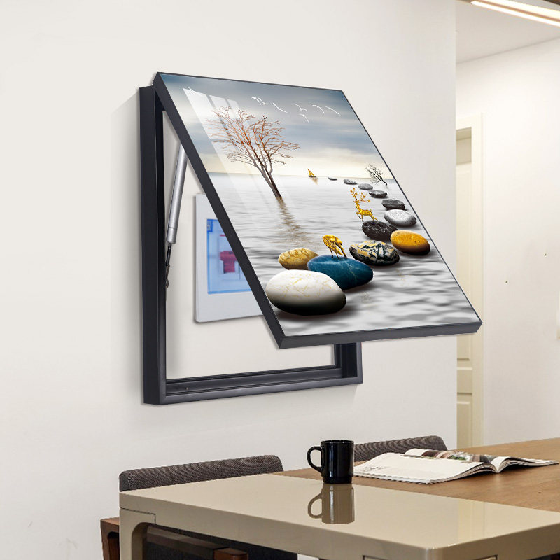 竖版电表箱装饰画北欧风格免打孔遮挡开关箱电闸盒挂画可推拉上翻