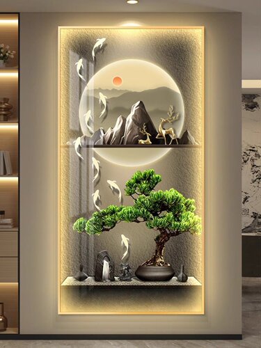 流水生财led带灯轻奢入户玄关装饰画简约现代挂画壁画走廊过道