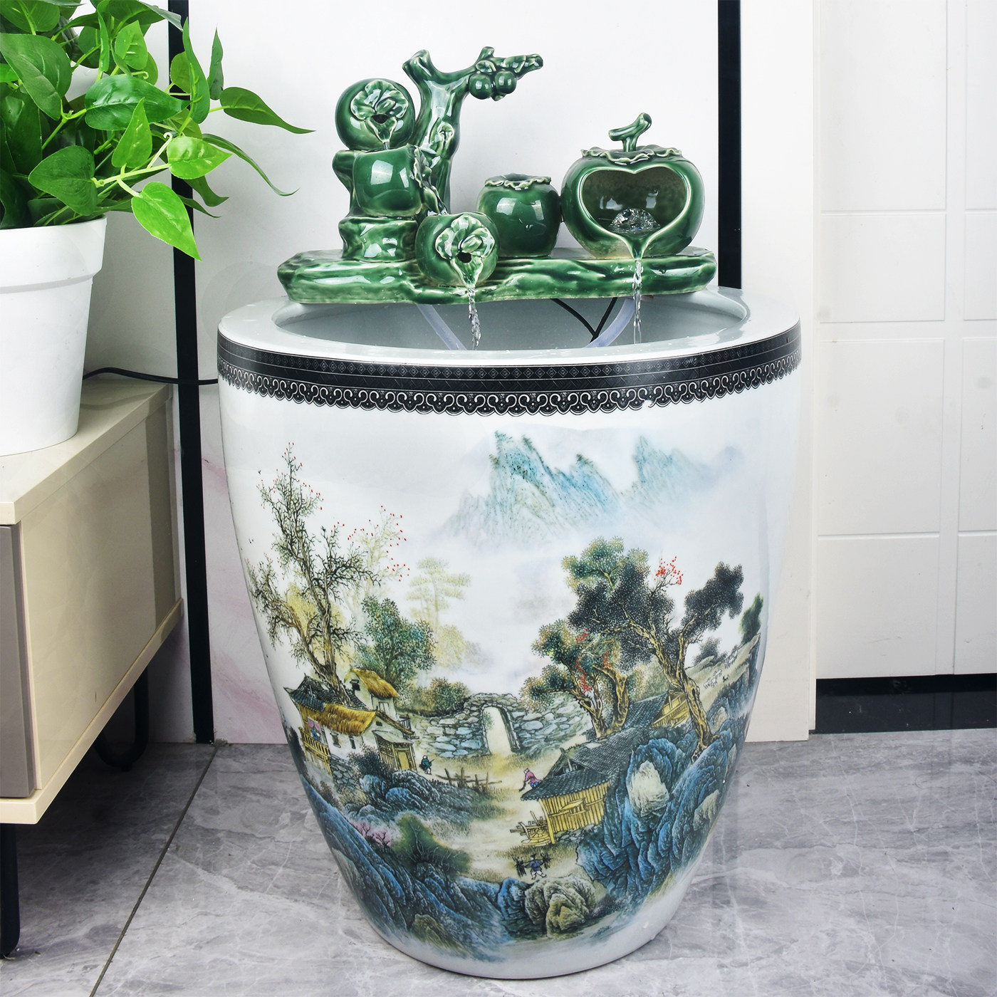 加高陶瓷鱼缸流水循环摆件客厅风水轮落地喷泉古法养鱼缸阳台装饰