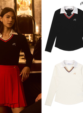 25秋冬新款韩国MALBON高尔夫长袖女运动透气翻领休闲速干修身上衣