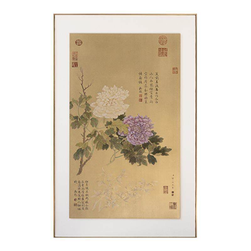 酒店挂画收藏级装饰画中式风《富贵心安》牡丹画客厅走廊玄关壁画