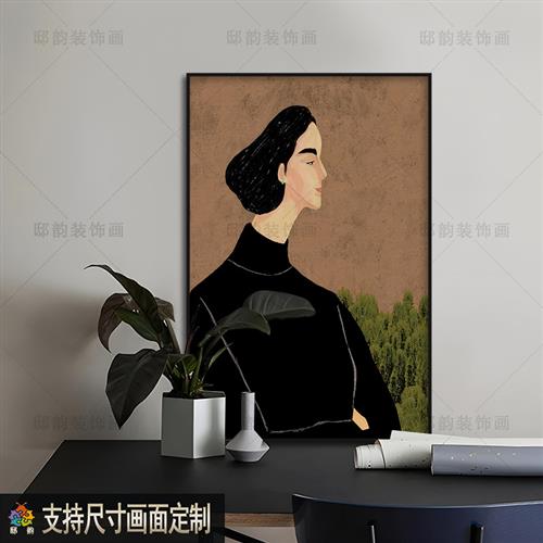 侘寂风中古风民宿酒店装饰画卧室房间小众挂画抽象艺术无框画定制图片