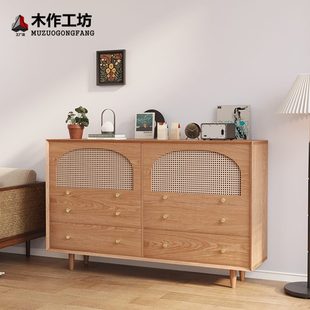 藤编置物餐边柜北欧实木斗柜卧室柜玄关柜收纳抽屉客厅储物柜家用