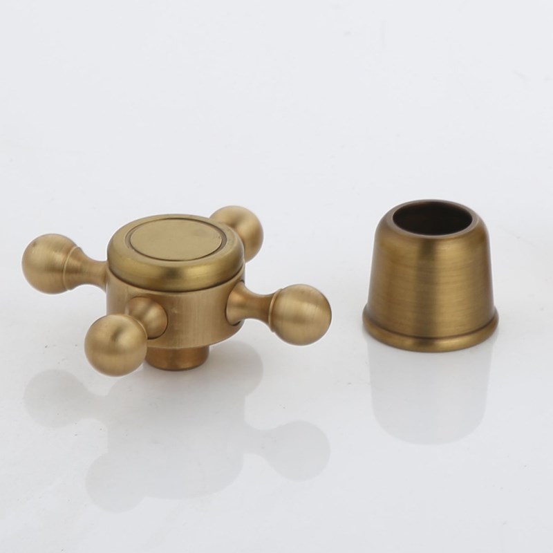 仿古手柄手轮复古拉丝仿古手轮双把冷热阀芯龙头全铜梅花手柄配件