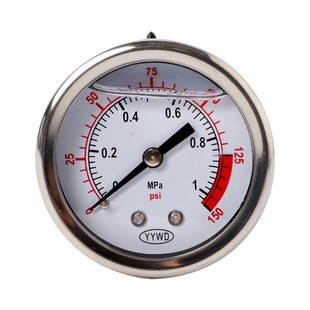 Y50轴向带卡压力表面板不锈钢耐震充油表测水压气压油压1/4PT螺纹