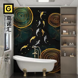 金色年轮九鱼图 轻奢微晶石 厕所瓷砖 卫生间马桶浴室背景墙砖个性