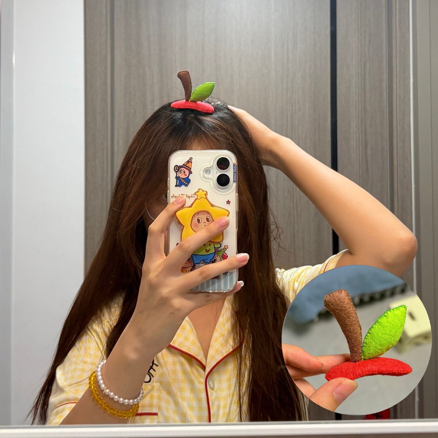 苹果梗发夹可爱毛绒立体