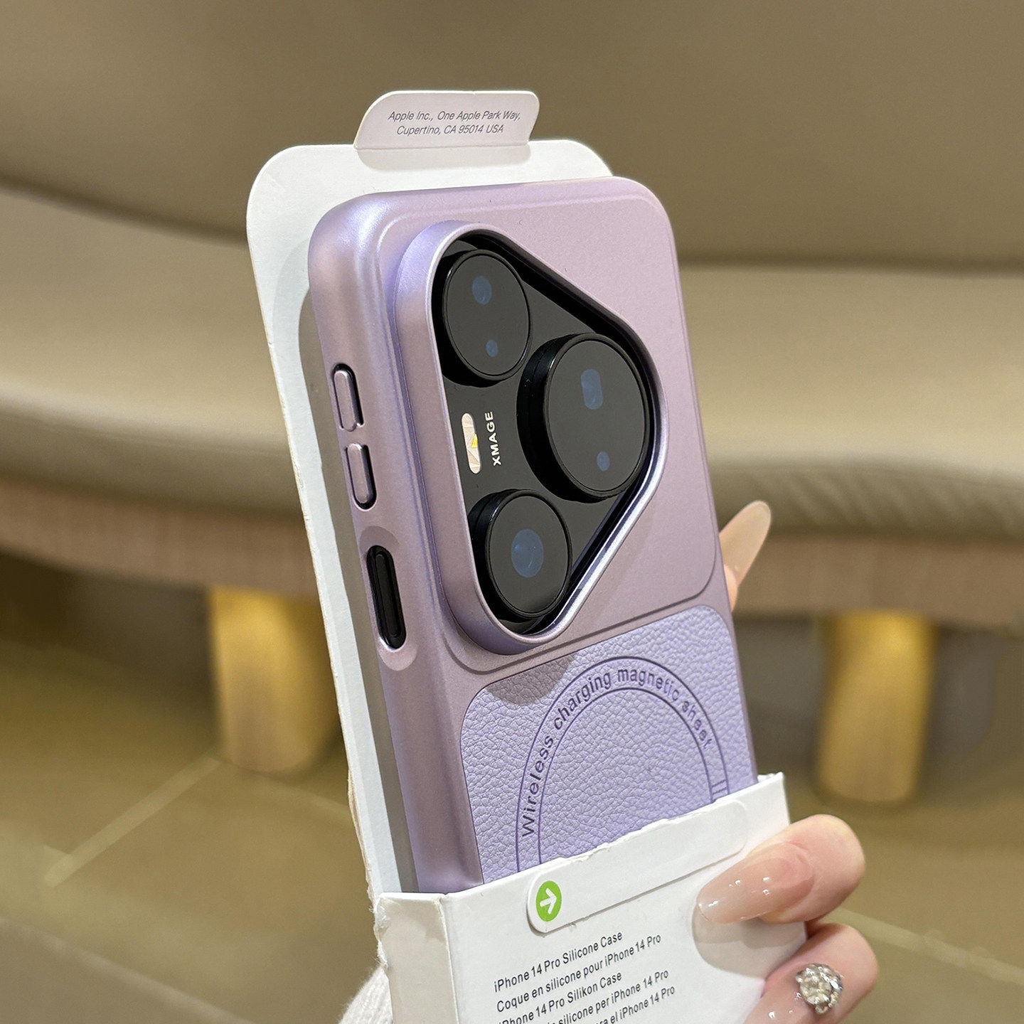 淡紫色荔枝纹磁吸logo素皮防滑电镀金属漆适用华为Pura80手机壳p70+全包mate70硬60pro高级感荣耀500/magic8