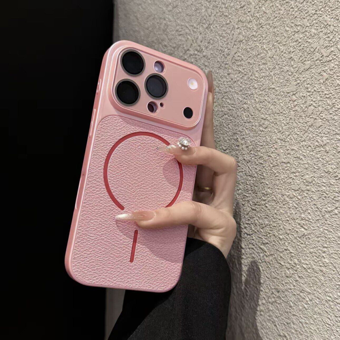 少女粉荔枝纹磁吸适用苹果17手机壳iPhone17promax高级感16pro新款新品15全包防摔保护套14巨好看13爆款外壳