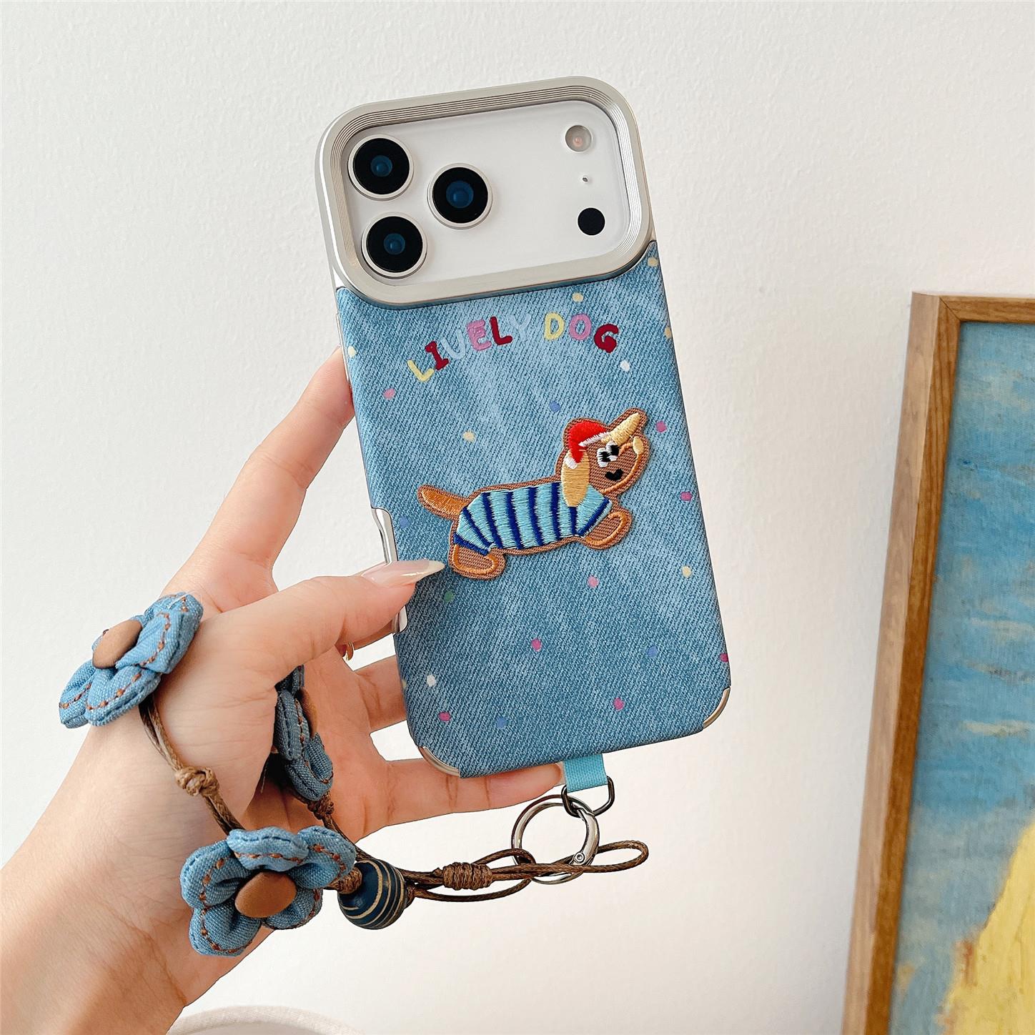 复古高级感牛仔刺绣小狗适