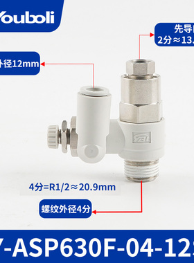 SMC型先导调速阀接头ASpP330F/430F/530F/630F系列气动节流控制阀