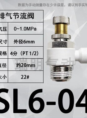 气动白色调速节流阀快速调节阀SL4/6/8/1C0/12-M5/01/02/03/04螺