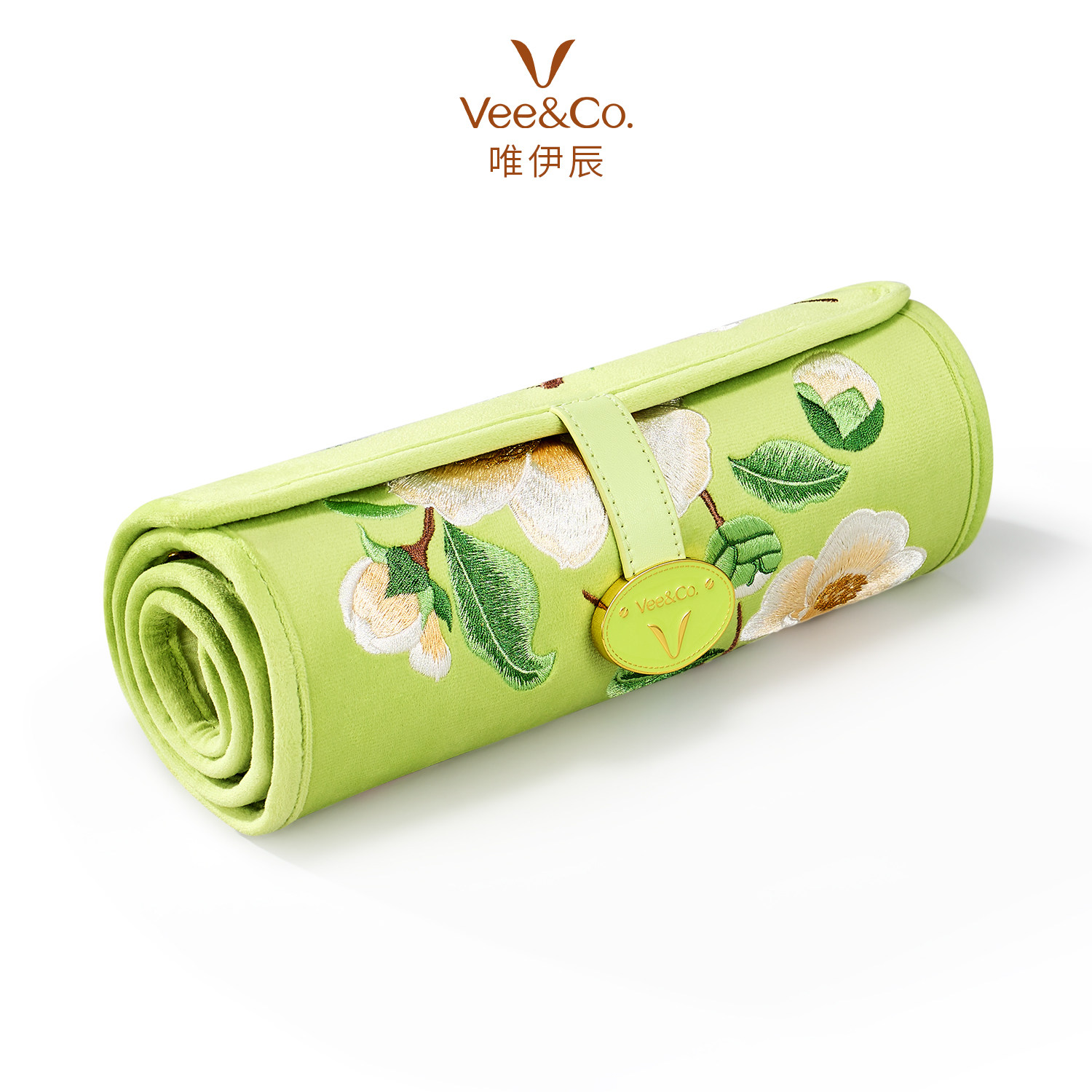 唯伊辰高档丝绒刺绣山茶花便携黄金戒指项链手镯首饰收纳包生日礼