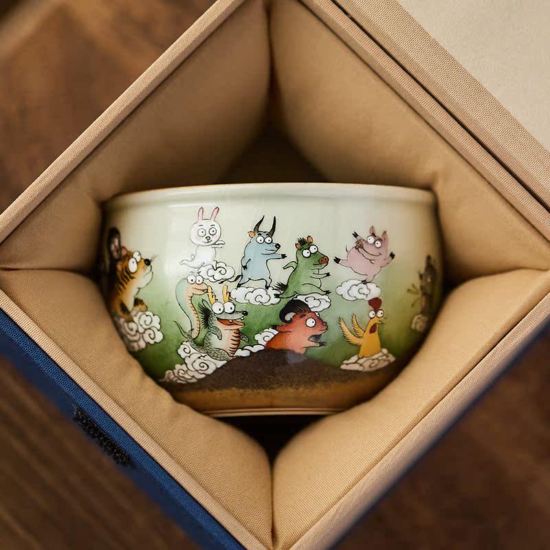 景德镇手绘趣味创意十二生肖陶瓷功夫茶大容量缸杯茶杯窑变主人杯
