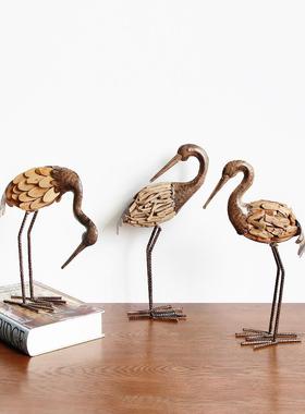 木制覆古老动物起重机铁小装饰品手工桌面家庭入口办公室开业创意