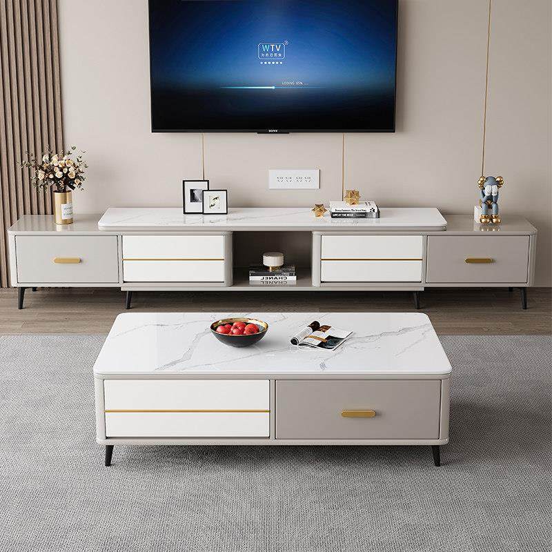 轻奢岩板茶几电视柜组合现代简约小户型可伸缩实木电视柜机落地柜,住宅家具,电视柜,淘宝优惠券,粉丝福利购,淘宝优惠卷