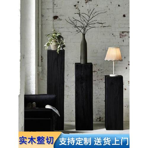 Wabi-Sabi风格实木碳化木墩木桩根雕刻咖啡桌花架底座边桌入口创