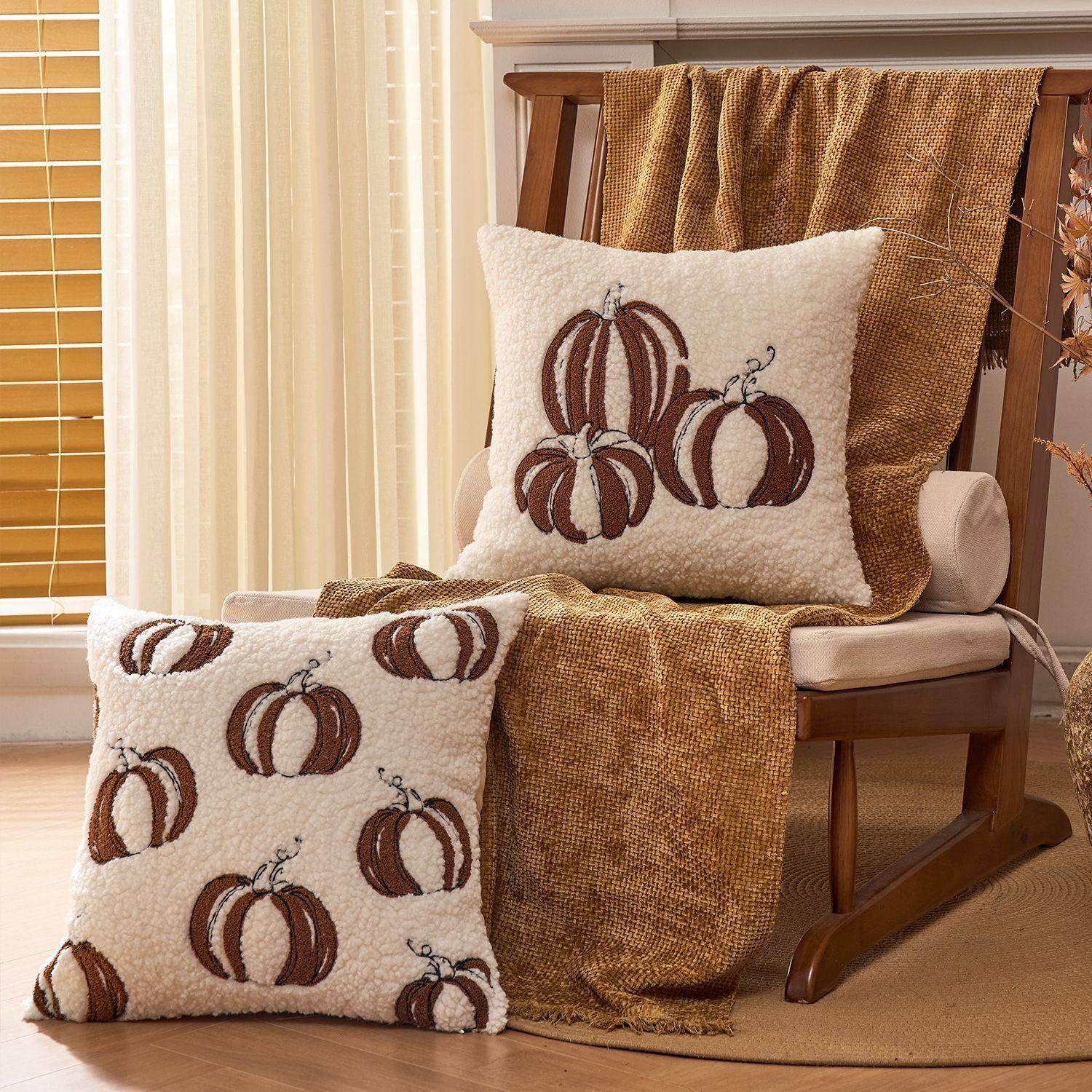 temu跨境1pc秋天南瓜抱枕套，泰迪绒兔毛靠垫感恩节万圣节装饰客