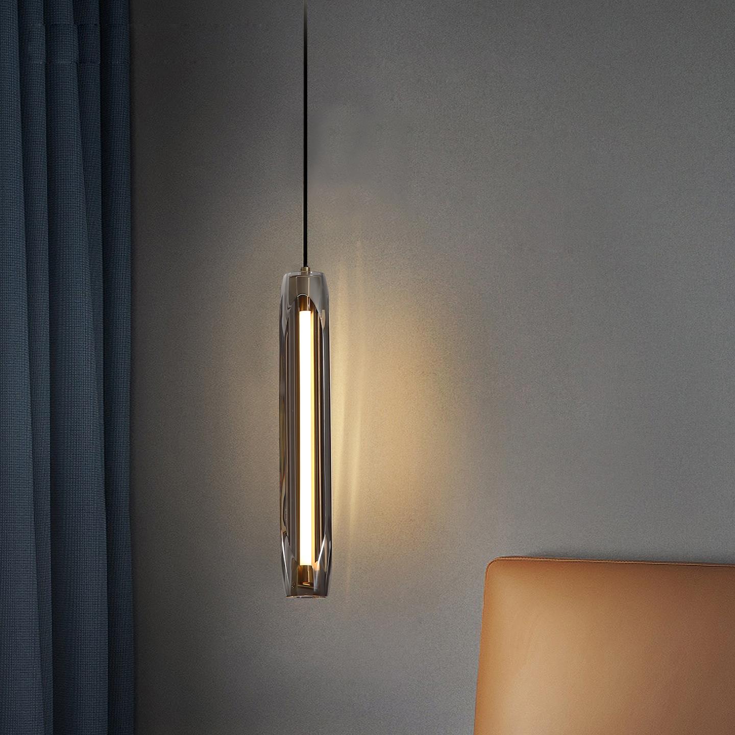 全铜轻奢后现代水晶玻璃饭厅卧室床头吧台个性设计师升降小吊灯