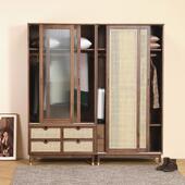 北欧简约现代实木衣橱藤编双门组合柜推拉门储物柜小户型收纳衣柜