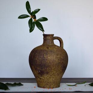 禅意粗陶罐客厅装饰摆件新中式干花支花器玄关台面陶瓷花瓶复古风