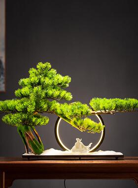 新中式禅意仿真迎客松盆景小摆件玄关办公室景观客厅绿植软装饰品